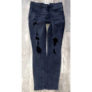 A&F Abercrombie Super Skinny High Rise Ripped Distressed Black Fade Jeans Size 6